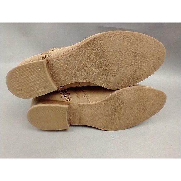 Jack Rogers Boots Womens 7 Tan Suede Embroidered Ankle Side Zip Low Heel - Picture 6 of 13